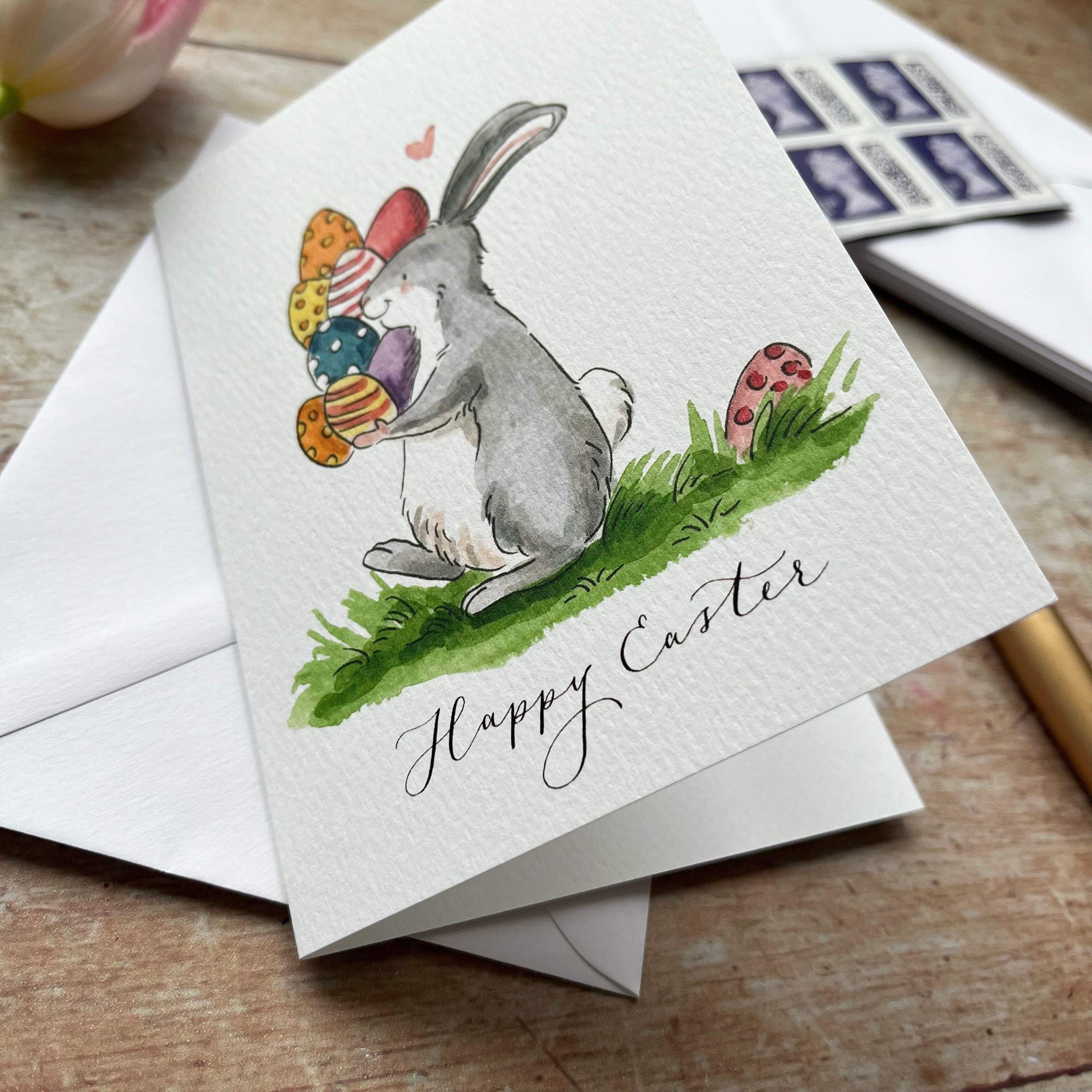 Happy Easter bunny & eggs card