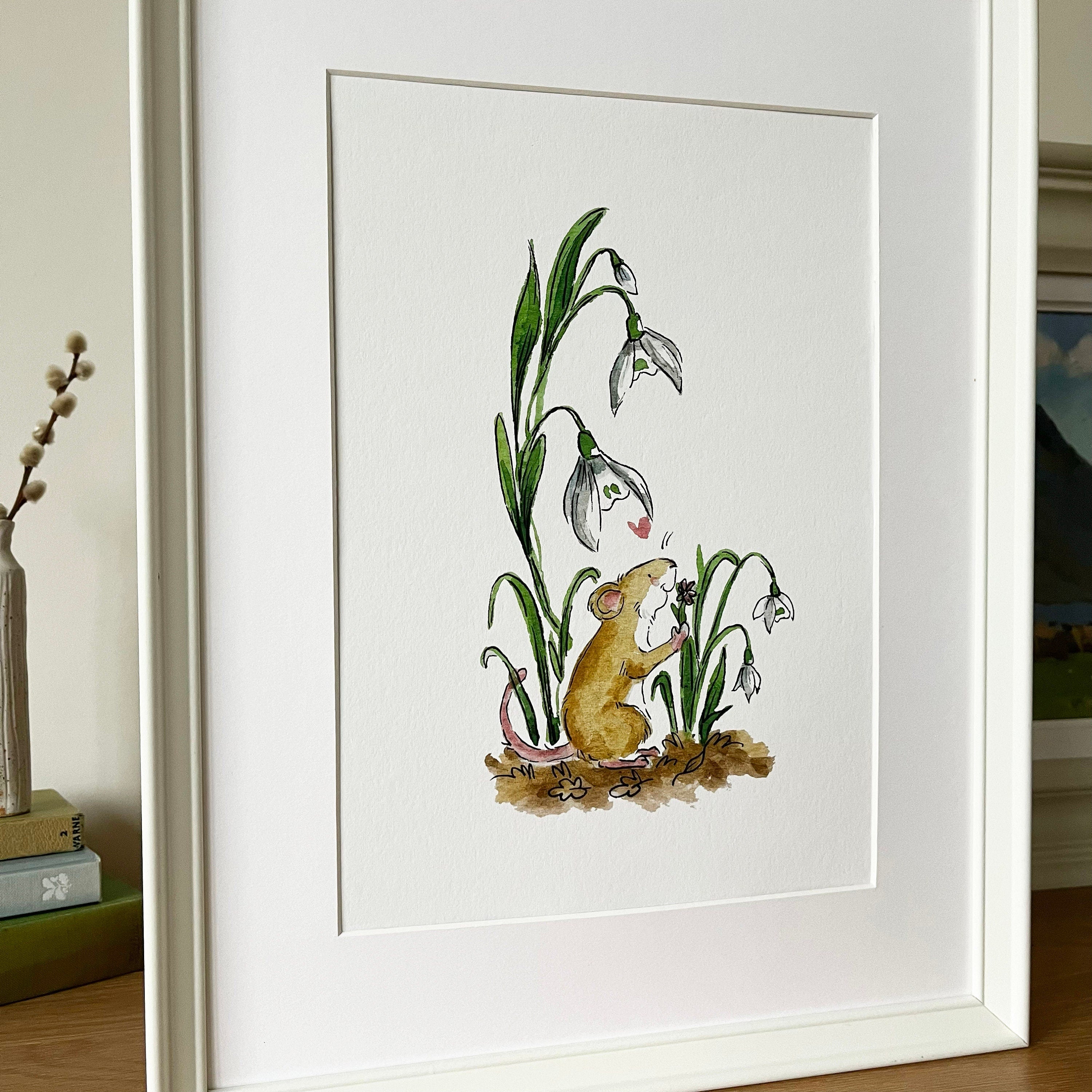 Mouse & Snowdrop Art Print