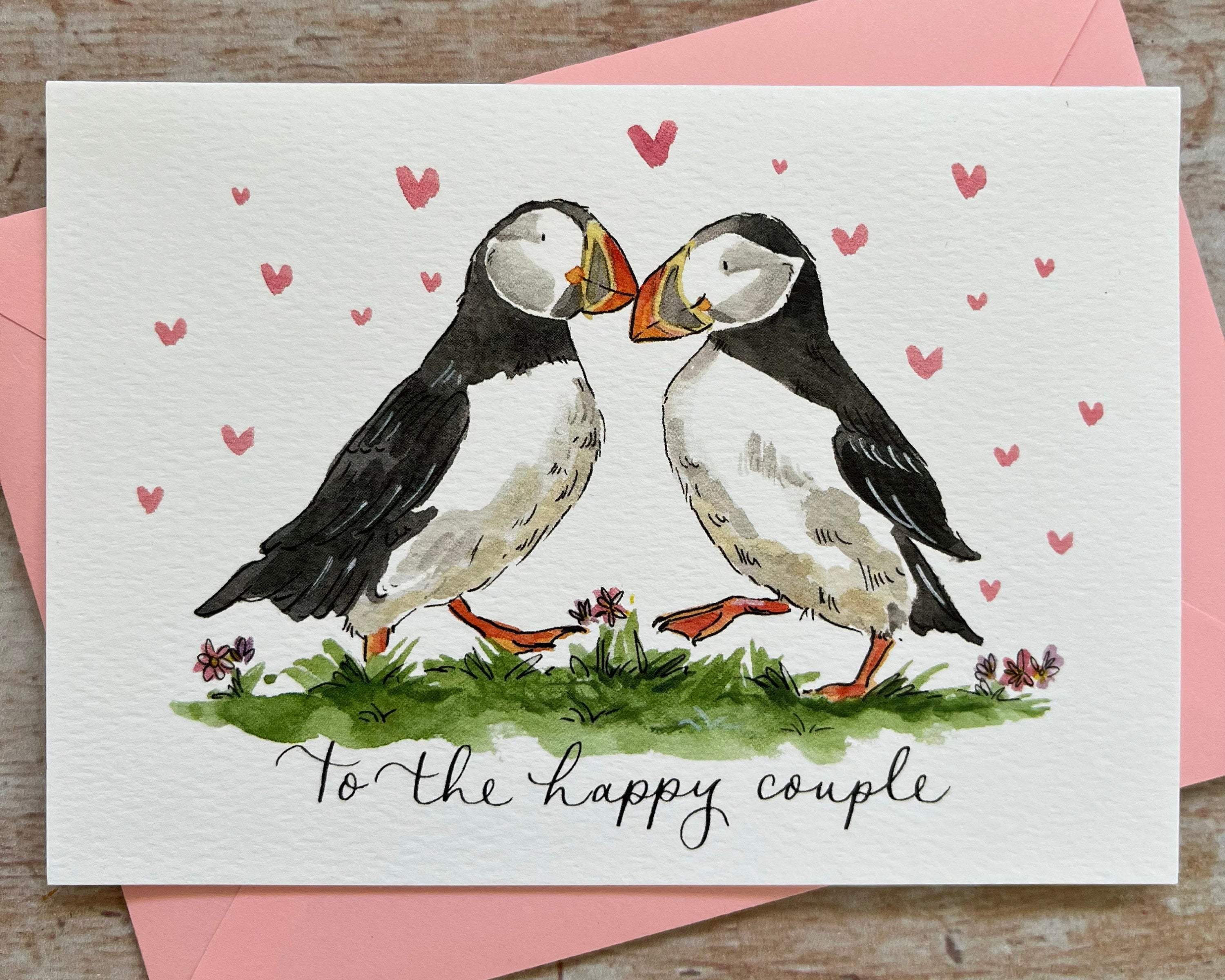 the happy couple puffin card