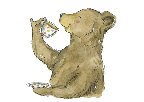 Bear drinking tea illustration