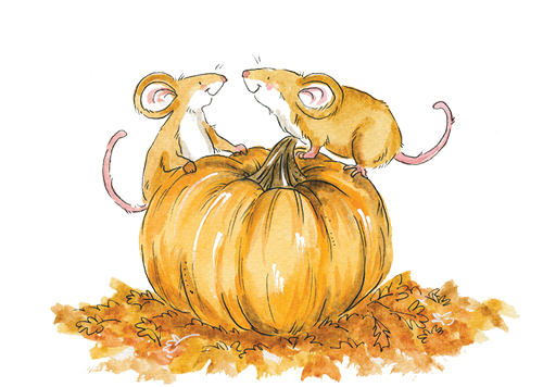 Mice on Pumpkin Illustration