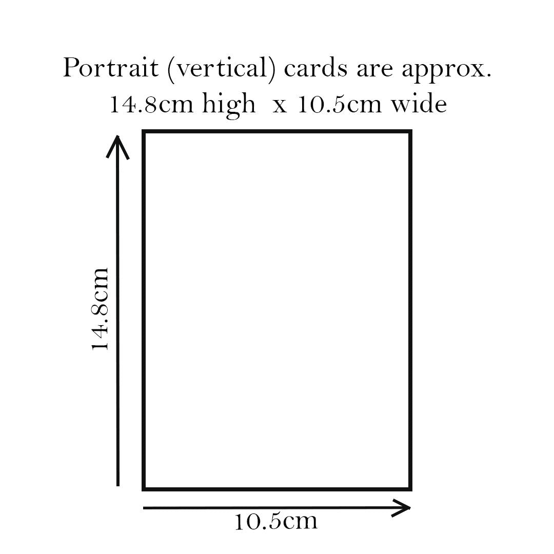 Portrait card dimensions: 14.8cm high x 10.5cm wide
